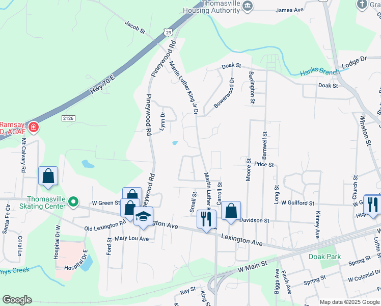 map of restaurants, bars, coffee shops, grocery stores, and more near 901 Douglas Drive in Thomasville