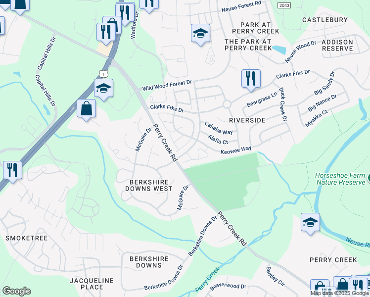 map of restaurants, bars, coffee shops, grocery stores, and more near 5329 Glen Canyon Road in Raleigh