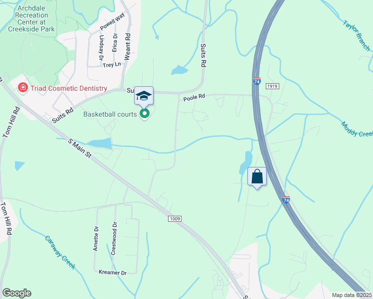 map of restaurants, bars, coffee shops, grocery stores, and more near 5774 Trotter Country Road in Archdale