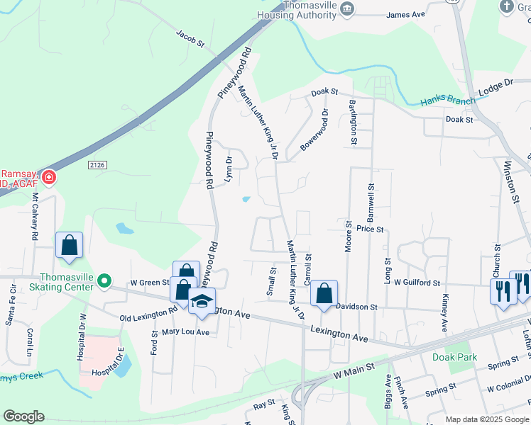map of restaurants, bars, coffee shops, grocery stores, and more near 708 Martin Luther King Junior Drive in Thomasville