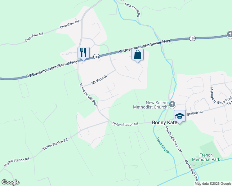 map of restaurants, bars, coffee shops, grocery stores, and more near 7318 Liberty Station Lane in Knoxville