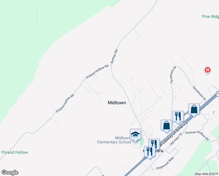 map of restaurants, bars, coffee shops, grocery stores, and more near 2020 Ruritan Road in Harriman