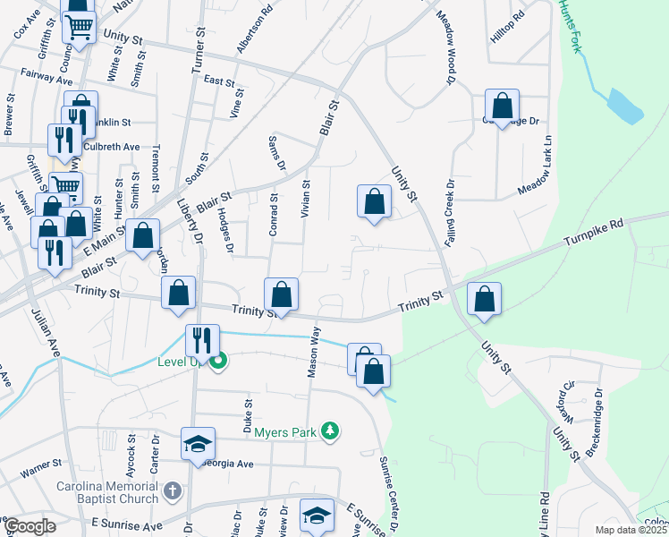 map of restaurants, bars, coffee shops, grocery stores, and more near 10 Savannah Lane in Thomasville