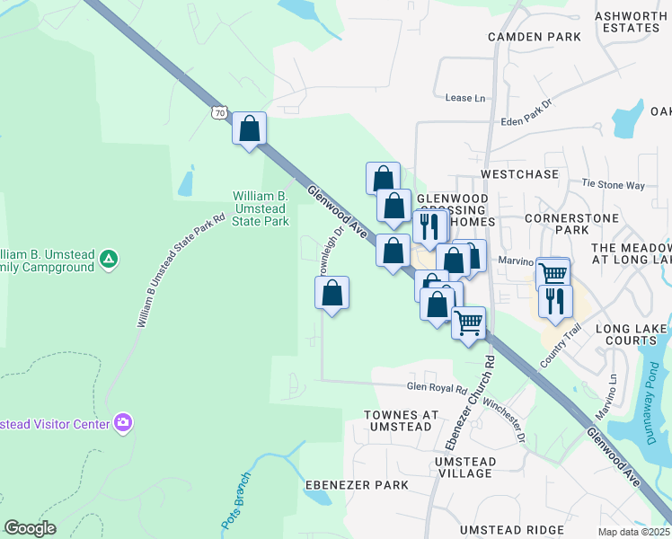 map of restaurants, bars, coffee shops, grocery stores, and more near 8208 Brownleigh Drive in Raleigh