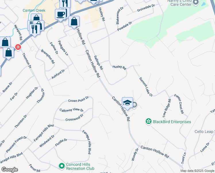 map of restaurants, bars, coffee shops, grocery stores, and more near 10919 Sallings Road in Knoxville