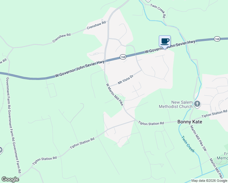 map of restaurants, bars, coffee shops, grocery stores, and more near 1448 Mount Vista Drive in Knoxville