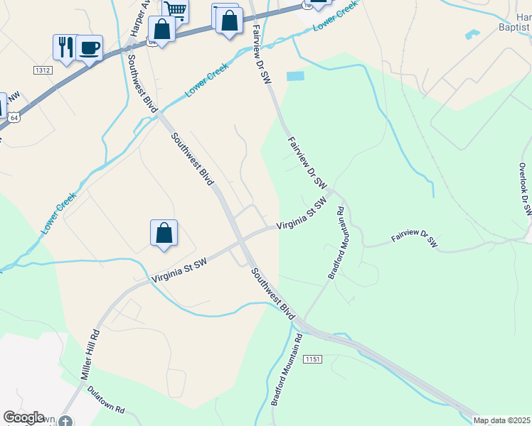 map of restaurants, bars, coffee shops, grocery stores, and more near 1126 Emerald Place Southwest in Lenoir