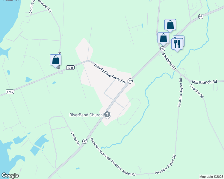 map of restaurants, bars, coffee shops, grocery stores, and more near 10080 North Carolina 97 in Rocky Mount