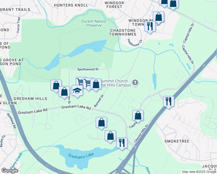 map of restaurants, bars, coffee shops, grocery stores, and more near 3227 Wellington Ct in Raleigh