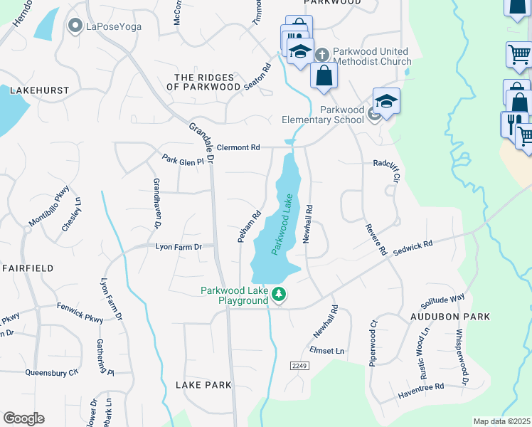 map of restaurants, bars, coffee shops, grocery stores, and more near 5325 Pelham Road in Durham