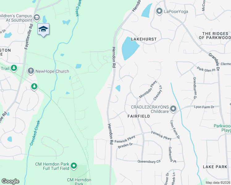 map of restaurants, bars, coffee shops, grocery stores, and more near 7619 Herndon Road in Durham