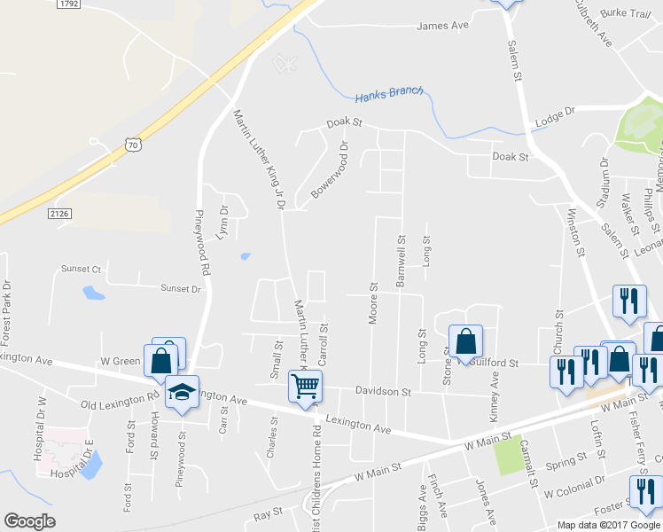 map of restaurants, bars, coffee shops, grocery stores, and more near 602 Huger Street in Thomasville