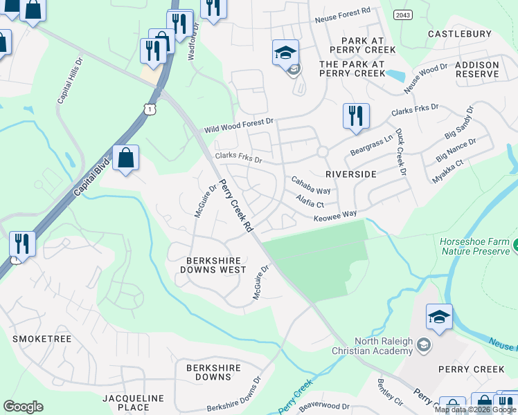 map of restaurants, bars, coffee shops, grocery stores, and more near 5110 Tomasita Court in Raleigh