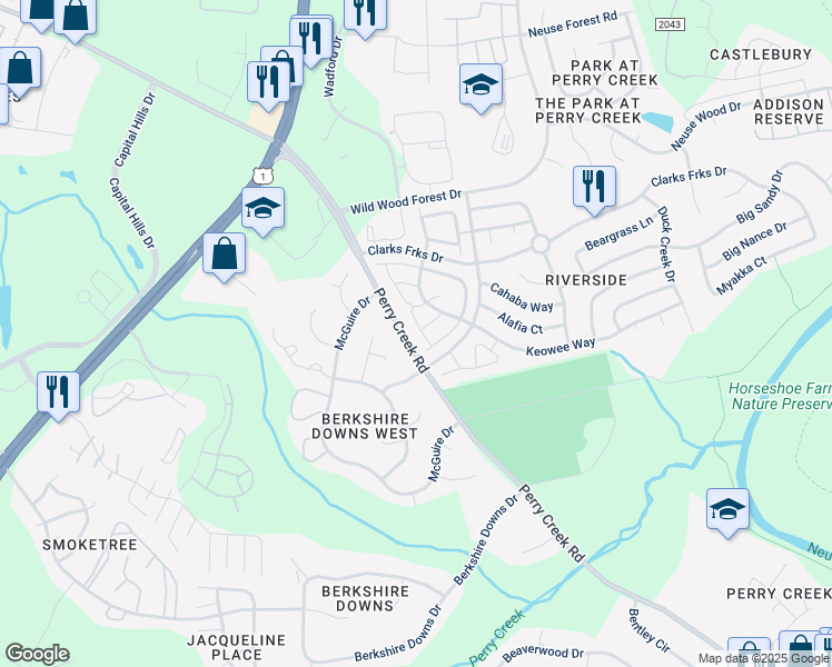 map of restaurants, bars, coffee shops, grocery stores, and more near 5110 Tomasita Court in Raleigh