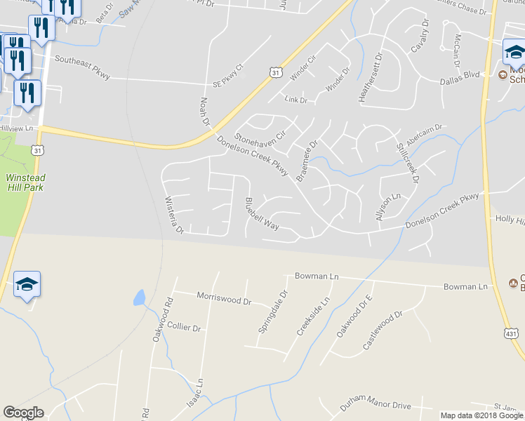 map of restaurants, bars, coffee shops, grocery stores, and more near 418 William Wallace Drive in Franklin