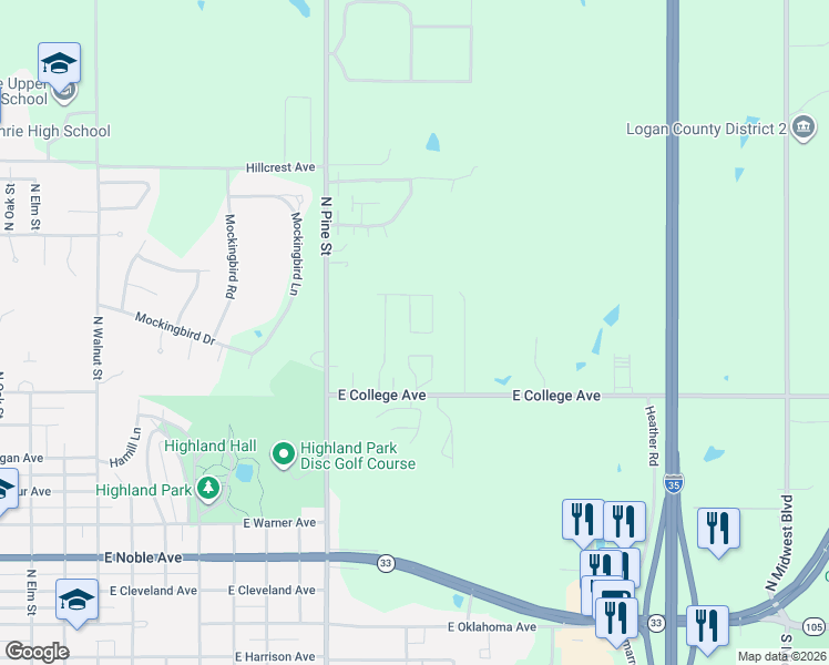 map of restaurants, bars, coffee shops, grocery stores, and more near 1006 Shady Creek Circle in Guthrie