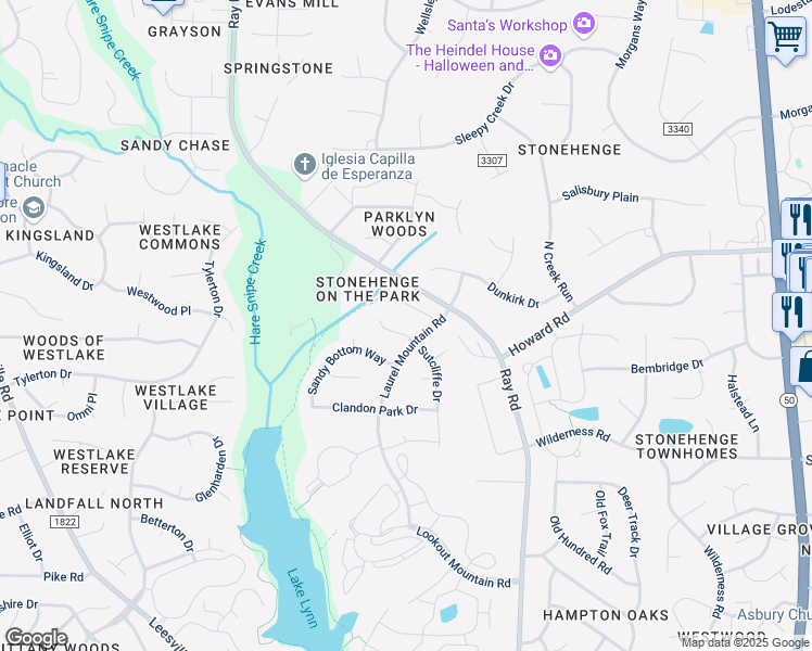 map of restaurants, bars, coffee shops, grocery stores, and more near 3209 Watkins Glen Court in Raleigh