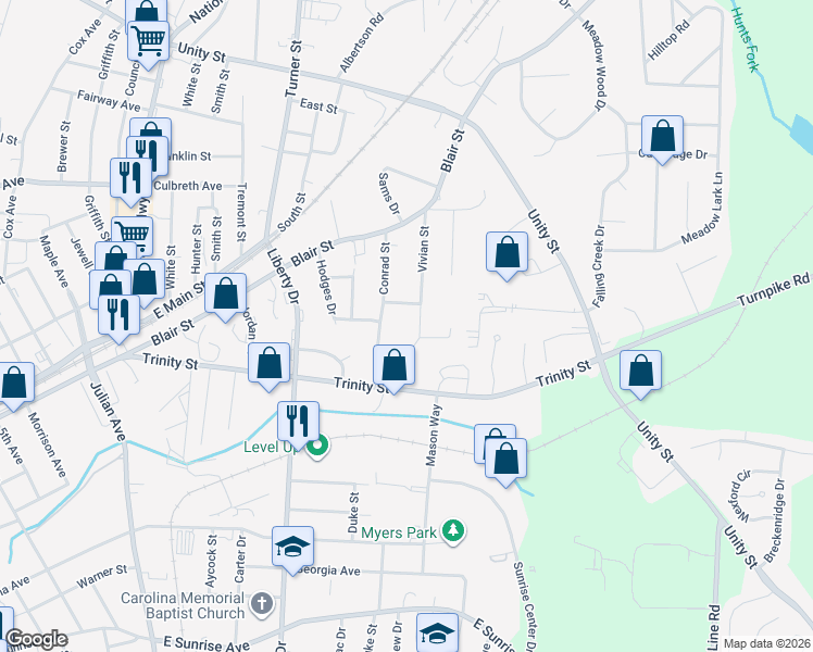 map of restaurants, bars, coffee shops, grocery stores, and more near 102 Vivian Street in Thomasville