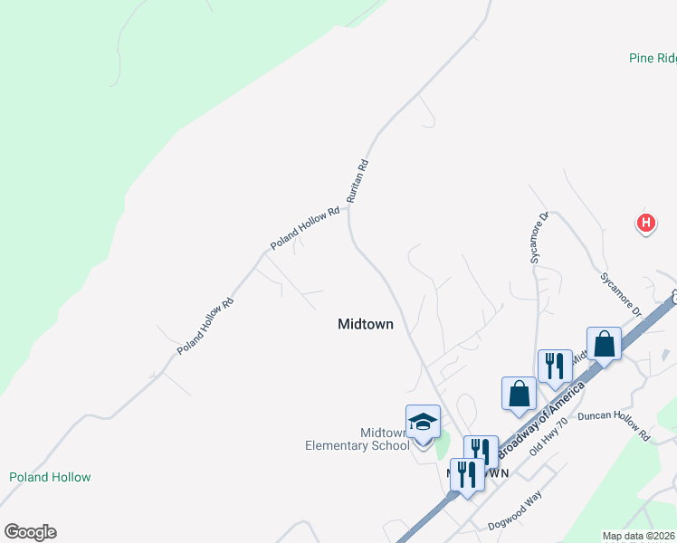 map of restaurants, bars, coffee shops, grocery stores, and more near 2020 Ruritan Road in Harriman