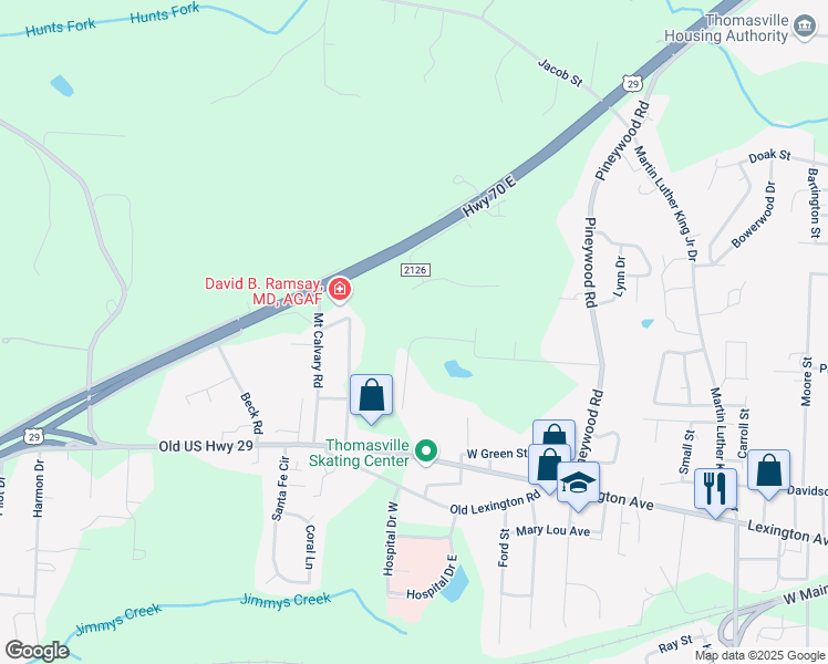 map of restaurants, bars, coffee shops, grocery stores, and more near 226 Sunset Court in Thomasville