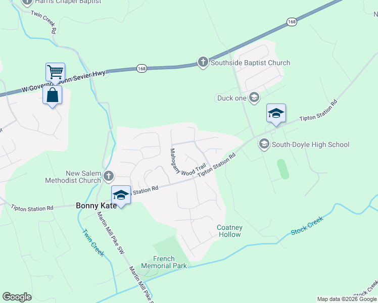 map of restaurants, bars, coffee shops, grocery stores, and more near 7000 Banyon Wood Lane in Knoxville