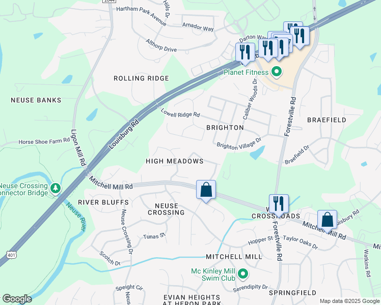 map of restaurants, bars, coffee shops, grocery stores, and more near 3629 Iron Sight Court in Raleigh