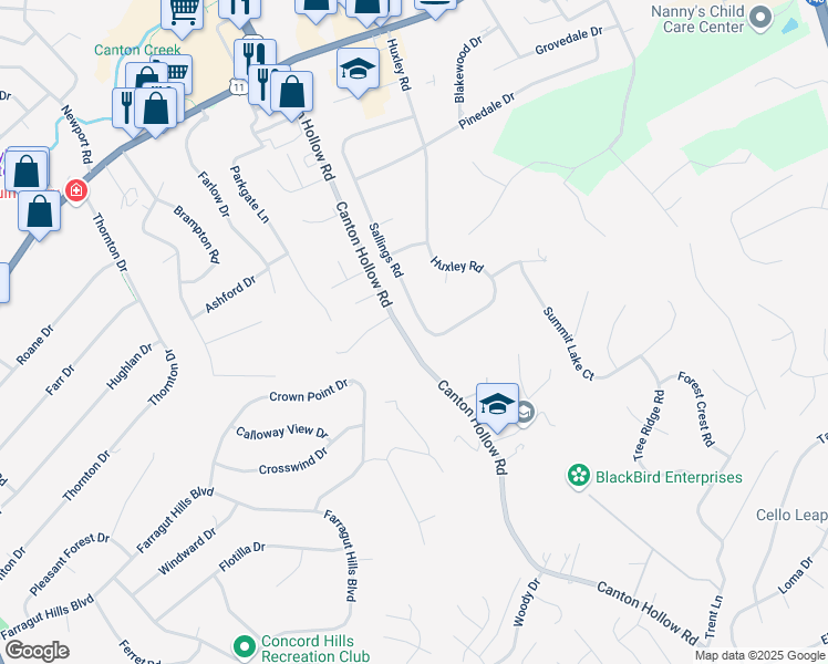 map of restaurants, bars, coffee shops, grocery stores, and more near 10919 Sallings Road in Knoxville