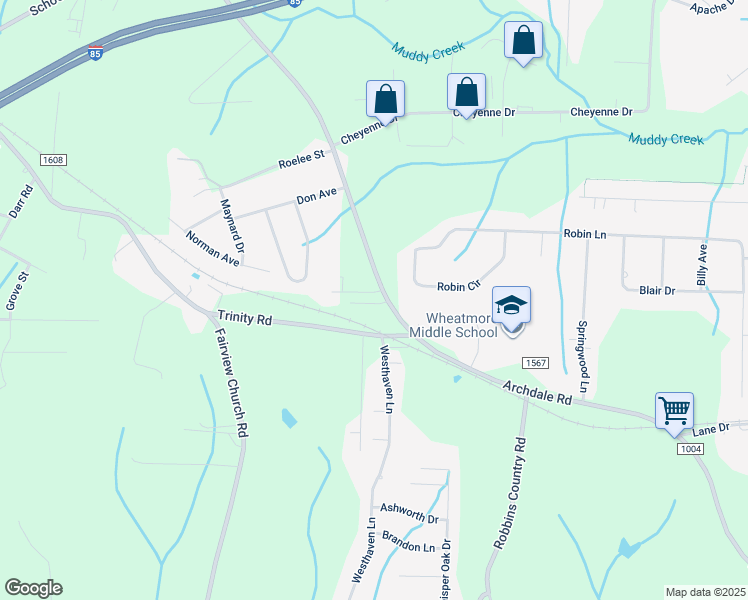 map of restaurants, bars, coffee shops, grocery stores, and more near 114 English Court in Trinity