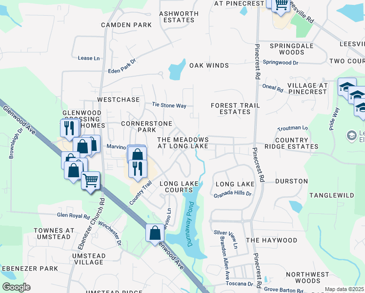 map of restaurants, bars, coffee shops, grocery stores, and more near 7806 San Gabriel Street in Raleigh