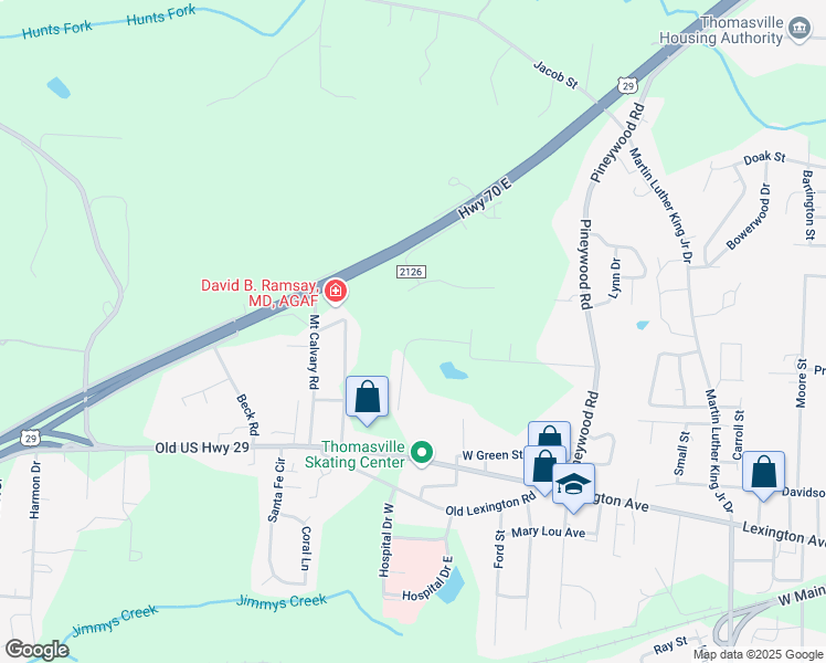 map of restaurants, bars, coffee shops, grocery stores, and more near 226 Sunset Court in Thomasville