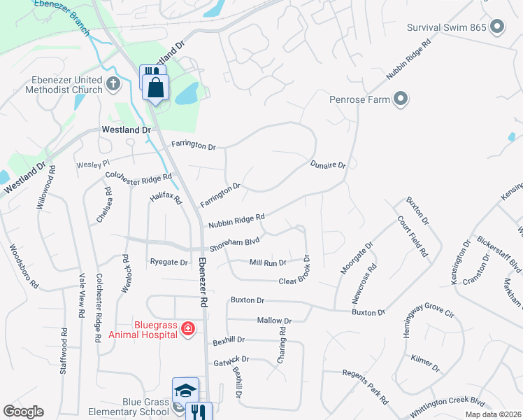 map of restaurants, bars, coffee shops, grocery stores, and more near 8821 Nubbin Ridge Road in Knoxville