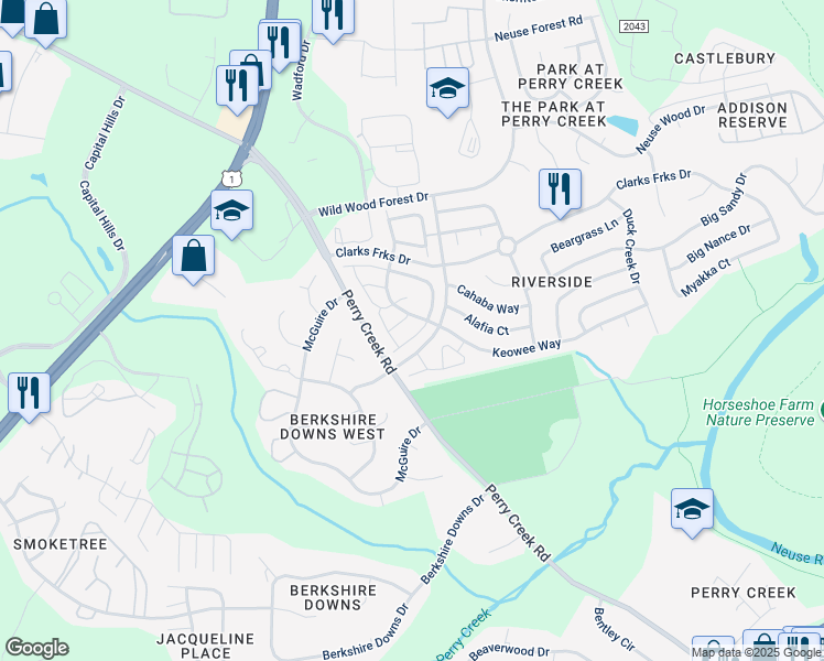 map of restaurants, bars, coffee shops, grocery stores, and more near 5314 Glen Canyon Road in Raleigh