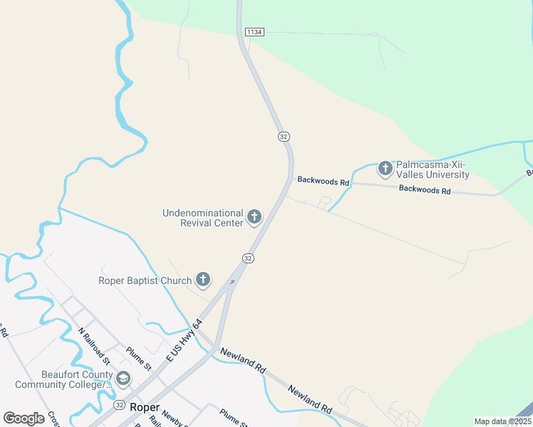 map of restaurants, bars, coffee shops, grocery stores, and more near 8395 North Carolina 32 in Roper