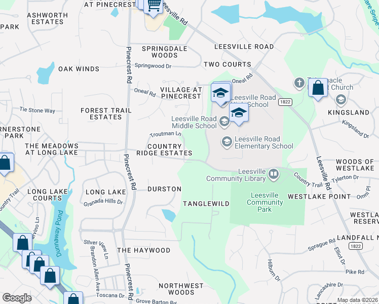 map of restaurants, bars, coffee shops, grocery stores, and more near 5200 Troutman Lane in Raleigh