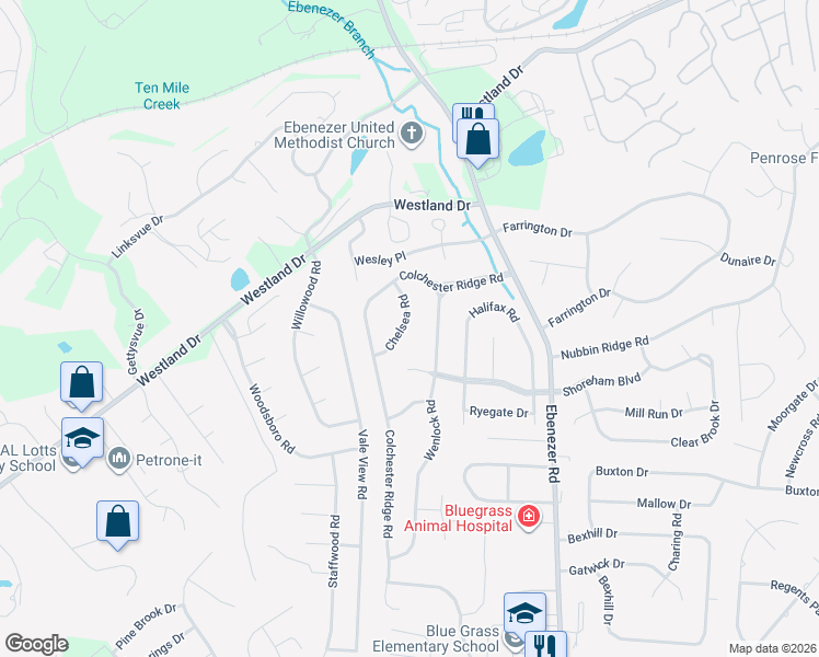 map of restaurants, bars, coffee shops, grocery stores, and more near 1224 Chelsea Road in Knoxville