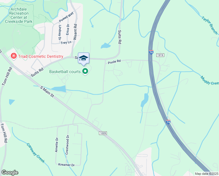 map of restaurants, bars, coffee shops, grocery stores, and more near 5774 Trotter Country Road in Archdale