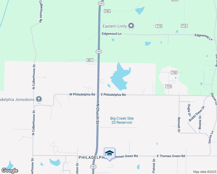 map of restaurants, bars, coffee shops, grocery stores, and more near 3008 North Church Street in Jonesboro