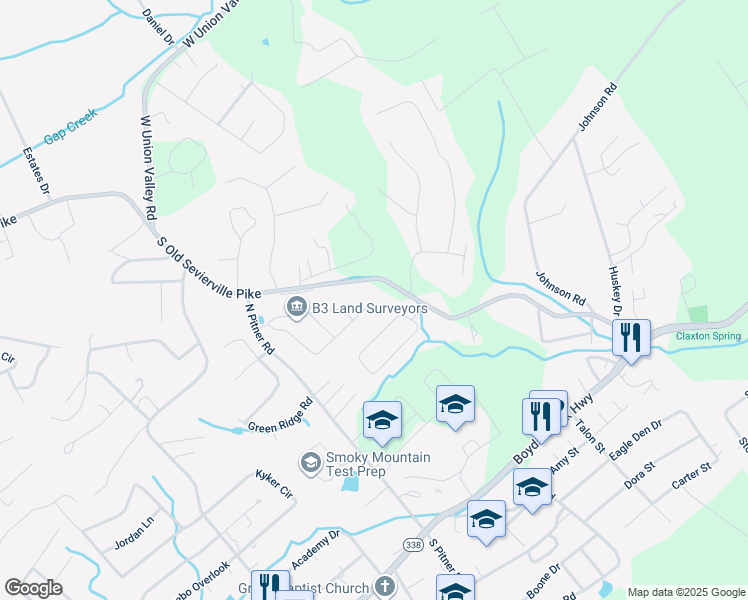 map of restaurants, bars, coffee shops, grocery stores, and more near 574 Hills Gate Circle in Seymour