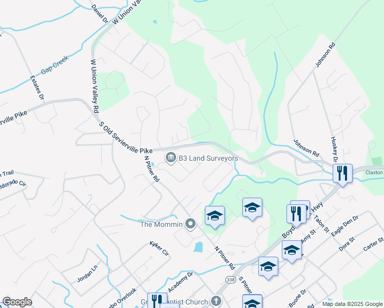 map of restaurants, bars, coffee shops, grocery stores, and more near 612 Hills Gate Cir in Seymour