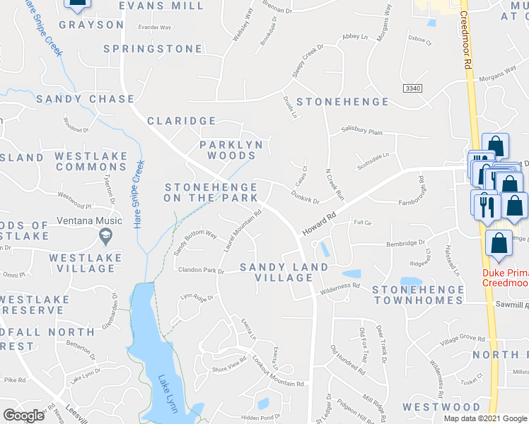 map of restaurants, bars, coffee shops, grocery stores, and more near 8016 Laurel Mountain Road in Raleigh