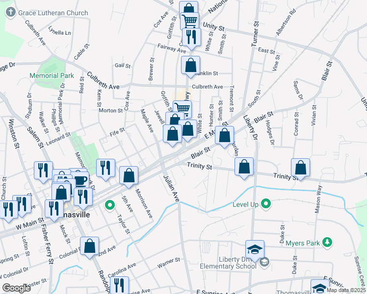 map of restaurants, bars, coffee shops, grocery stores, and more near 4 National Highway in Thomasville