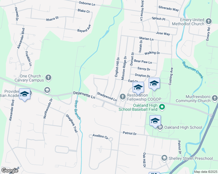 map of restaurants, bars, coffee shops, grocery stores, and more near 2414 Creekhill Avenue in Murfreesboro