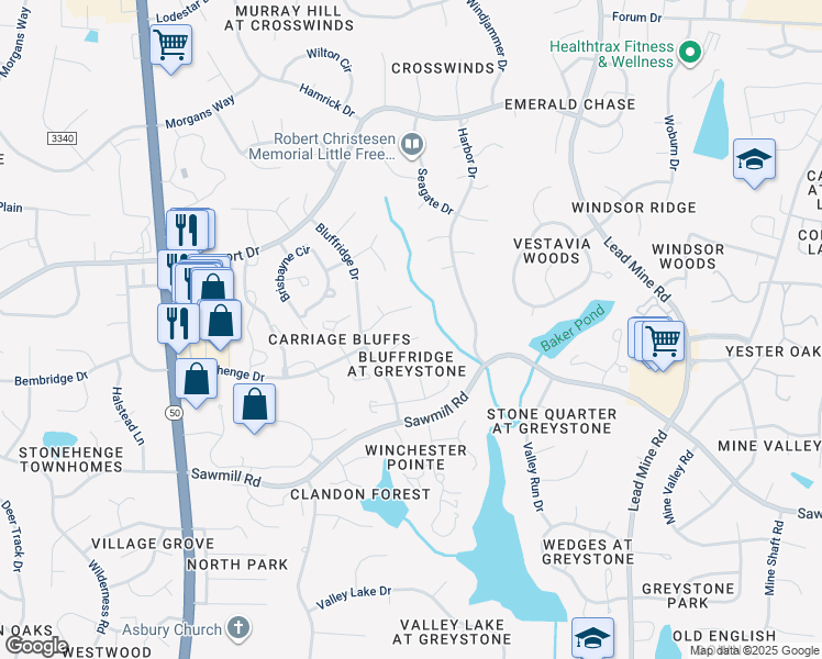 map of restaurants, bars, coffee shops, grocery stores, and more near 1208 Cliffside Circle in Raleigh