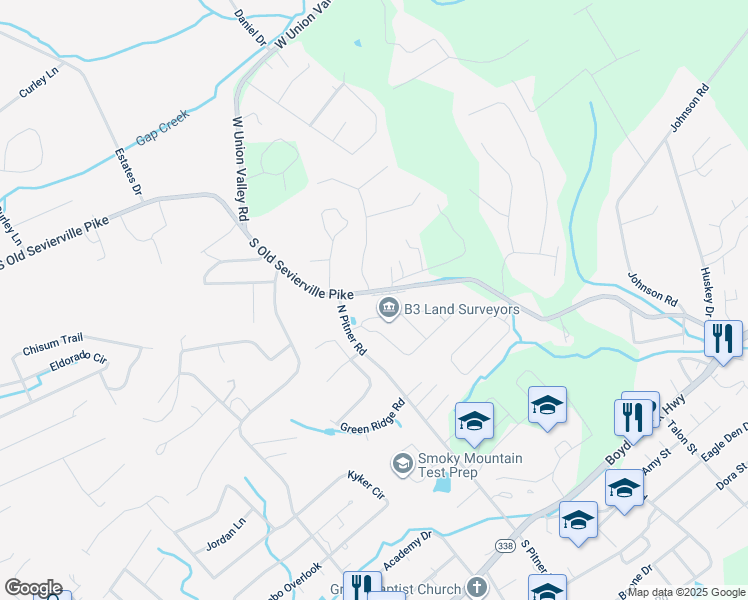 map of restaurants, bars, coffee shops, grocery stores, and more near 559 South Old Sevierville Pike in Seymour