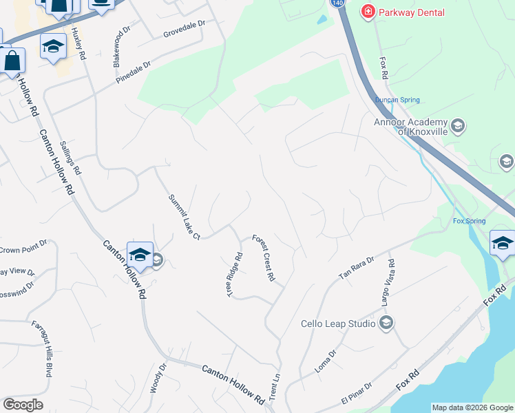map of restaurants, bars, coffee shops, grocery stores, and more near 727 Summit Lake Court in Knoxville