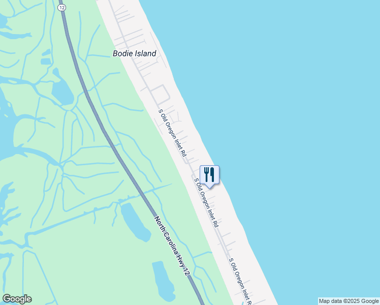 map of restaurants, bars, coffee shops, grocery stores, and more near 8725 South Old Oregon Inlet Road in Nags Head
