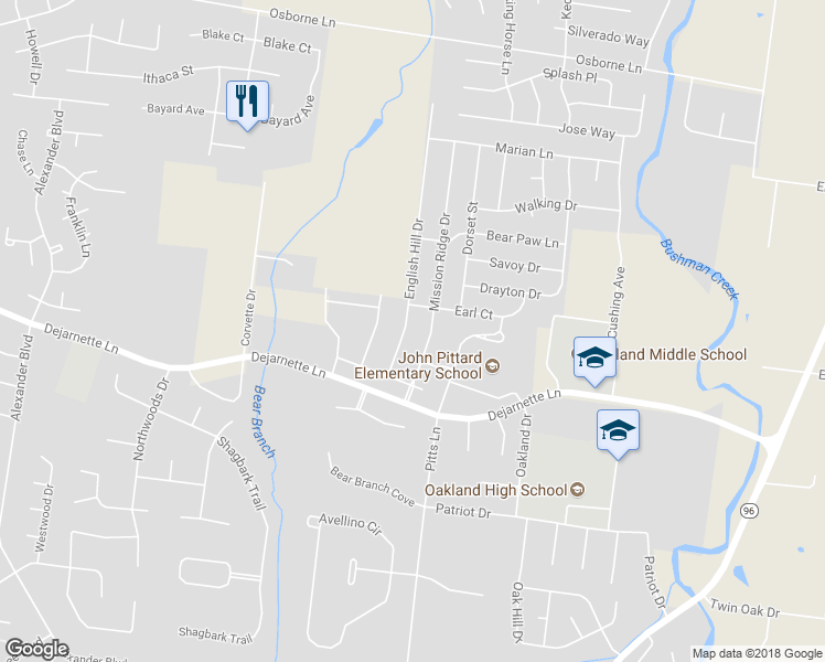map of restaurants, bars, coffee shops, grocery stores, and more near 2422 English Hill Drive in Murfreesboro