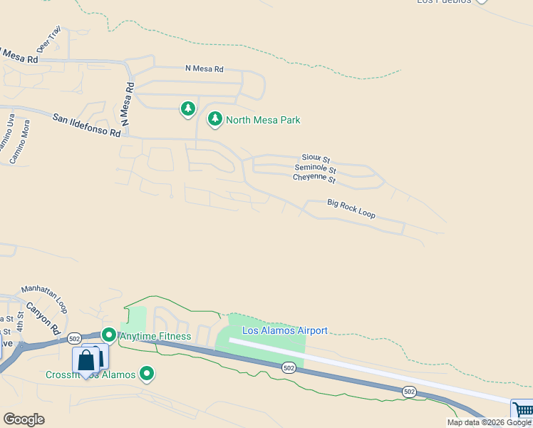 map of restaurants, bars, coffee shops, grocery stores, and more near 1005 Oro Court in Los Alamos
