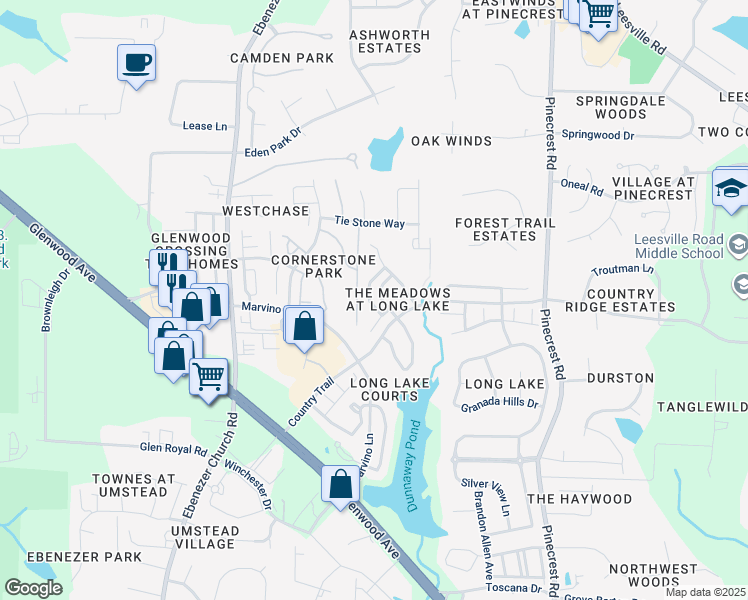 map of restaurants, bars, coffee shops, grocery stores, and more near 7816 Jeffrey Alan Court in Raleigh