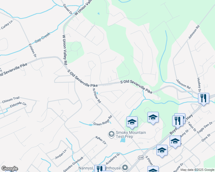 map of restaurants, bars, coffee shops, grocery stores, and more near 539 South Old Sevierville Pike in Seymour